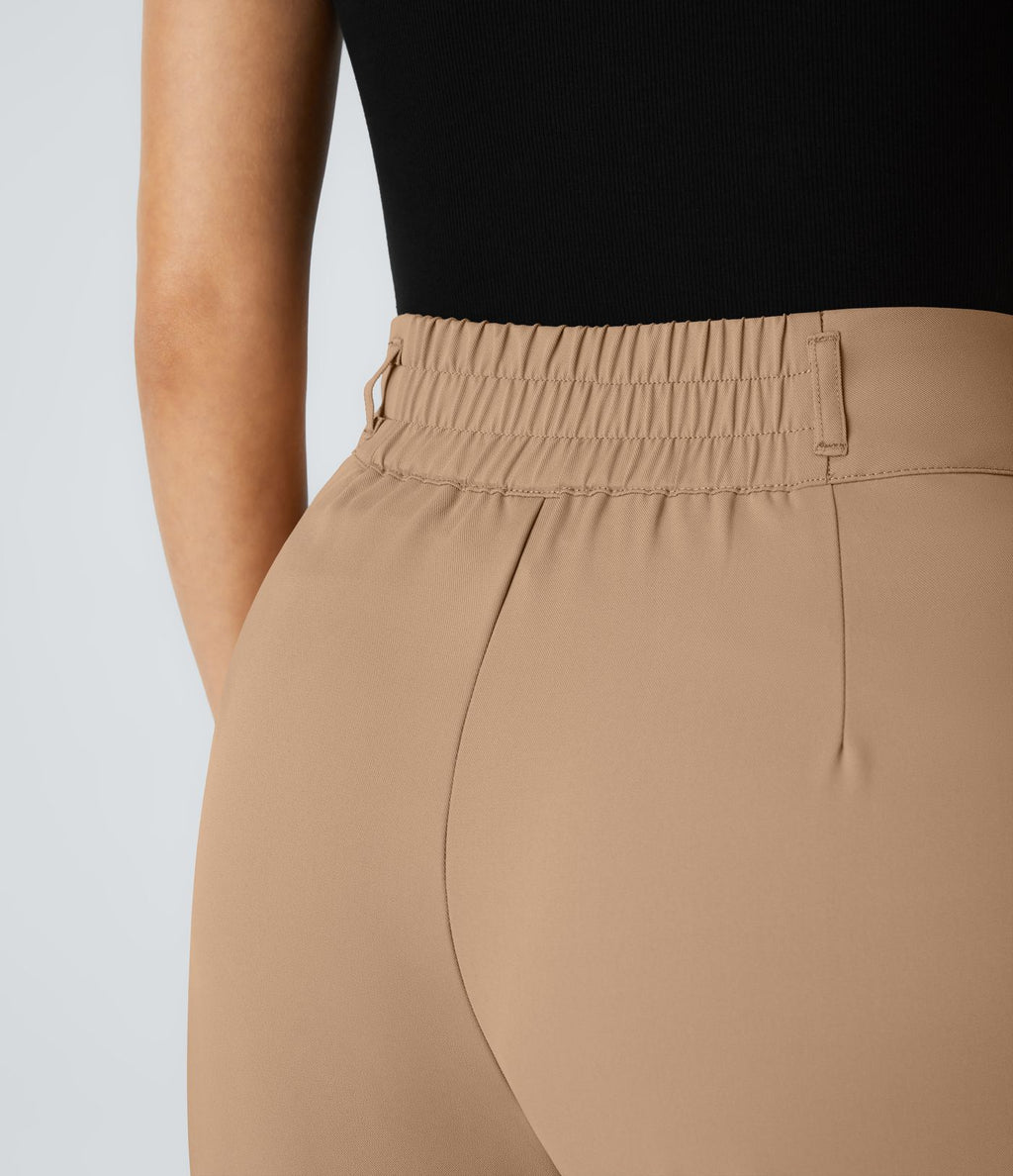 Pantalon de travail Halara Flex™ droit froncé avec poche zippée, taille haute