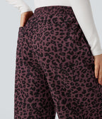 Pantalon léopard ample décontracté velours côtelé imprimé taille haute avec poches