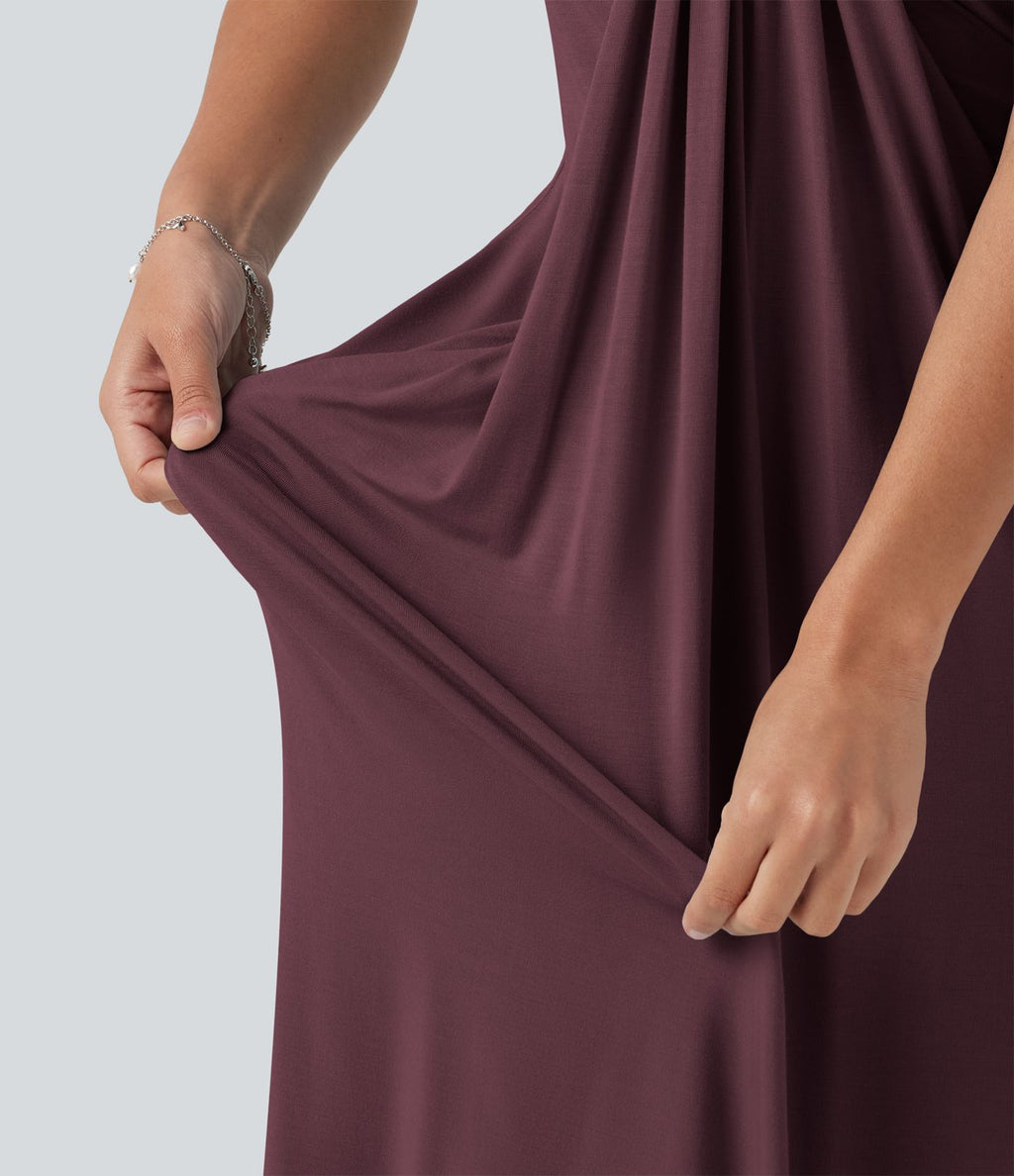 Robe longue dos nu à nouer avec soutien-gorge intégré et poches