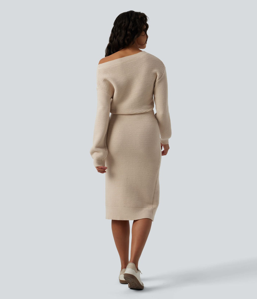 Robe pull midi casual asymétrique une épaule à manches longues