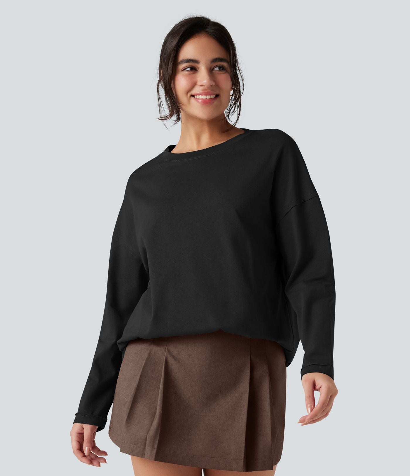T-shirt coton oversize col rond manches longues