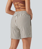 Short de yoga 2 en 1 à rayures taille haute avec cordon de serrage, poches, 17,5 cm