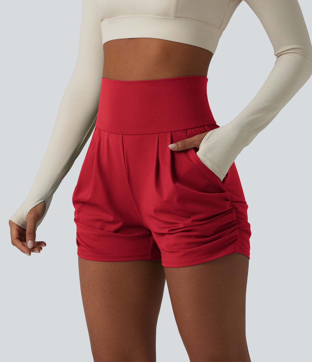 Short de yoga SoftlyZero™ Airy taille haute froncé effet frais InstantCool 7,5 cm avec poches