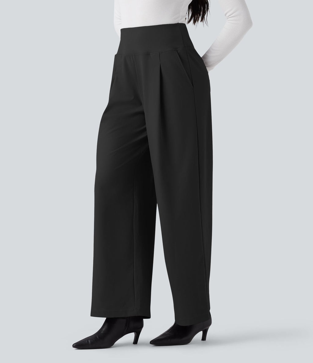 Pantalon tailleur ample taille haute en sergé Halara Flex™ avec poches