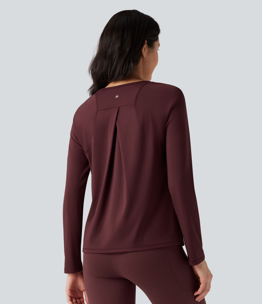 Top de sport running SoftlyZero™ Airy ourlet fendu col rond manches longues - UPF50+