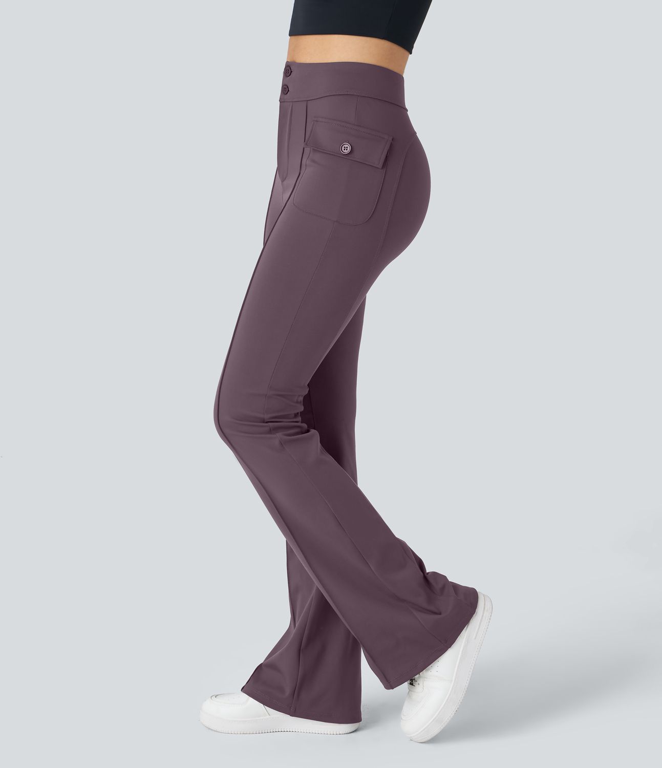 Pantalon cargo décontracté évasé taille haute avec poches à rabat latérales