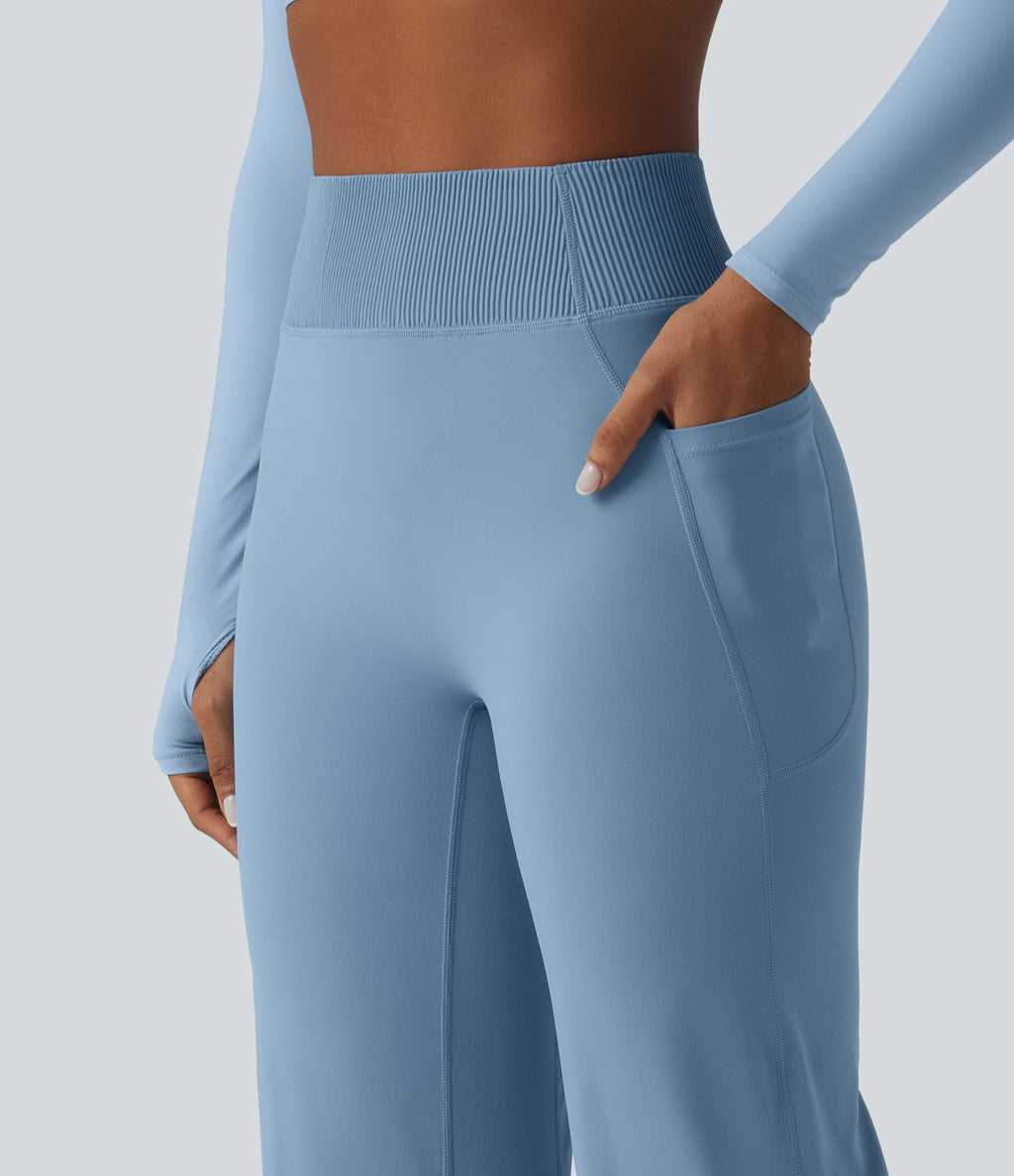 Pantalon de yoga droit Halara UltraSculpt™ taille haute gainant avec effet scrunch et poches