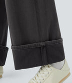 Jean décontracté Halara Flex™ effet chevron taille haute, jambes larges, ourlet roulotté et poches multiples