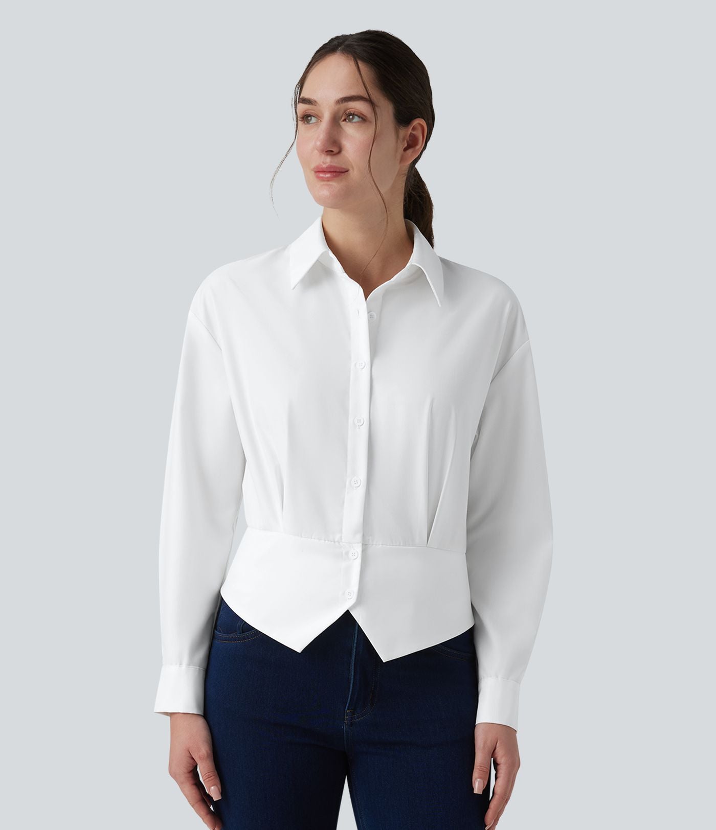 Chemise tailleur col manches longues taille cintrée ajustable
