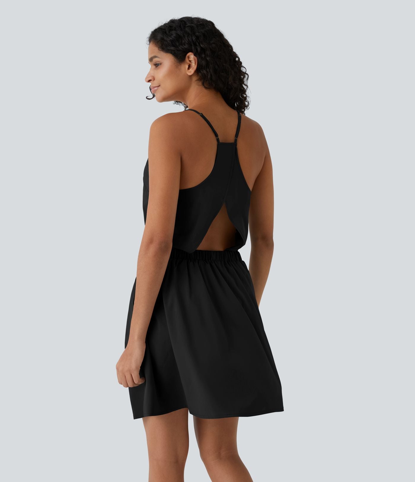 Breezeful™ Robe Casual Plissée à Bretelles Réglables Mini Dos Nu Découpée Poche Latérale Séchage Rapide