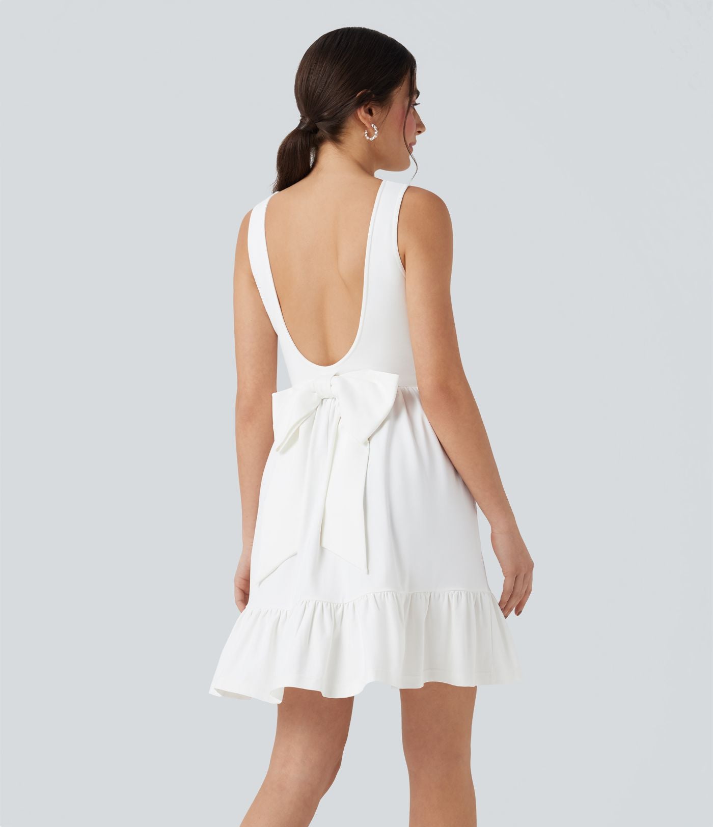 Robe mini col bateau dos échancré avec nœud