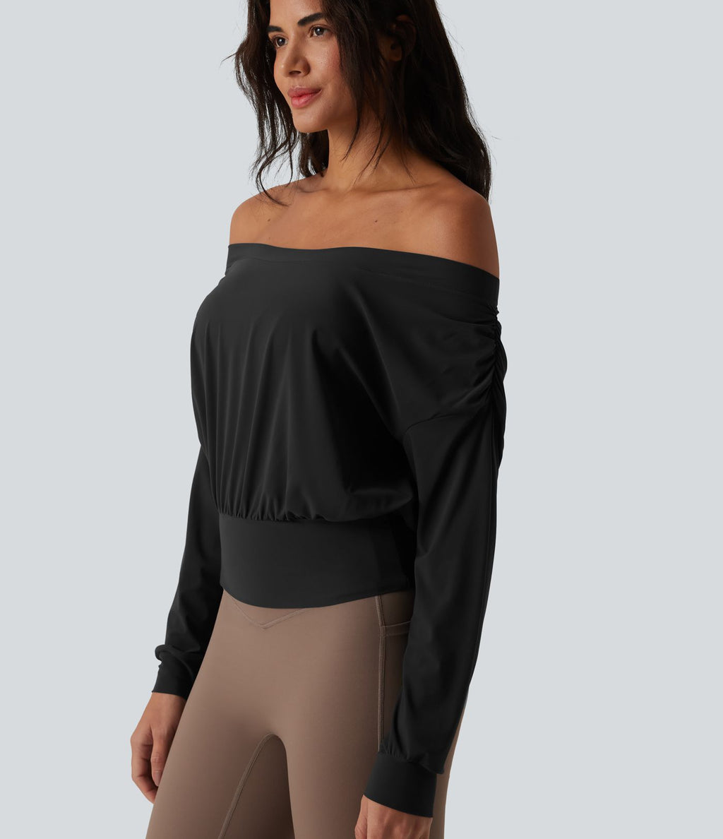 Haut de sport yoga épaules dénudées manches longues oversize effet frais InstantCool séchage rapide