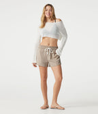 Short décontracté taille basse à cordon de serrage, aspect lin, avec poches