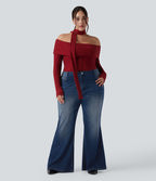 Jean évasé délavé grande taille taille basse Halara Flex™ avec poches