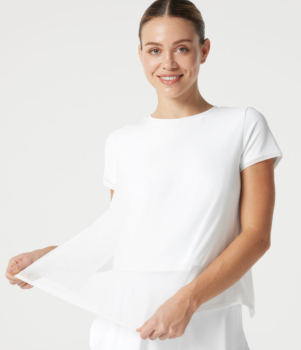 Haut sport SoftlyZero™ Airy effet frais InstantCool à col rond avec superposition en mesh, protection solaire UPF50+
