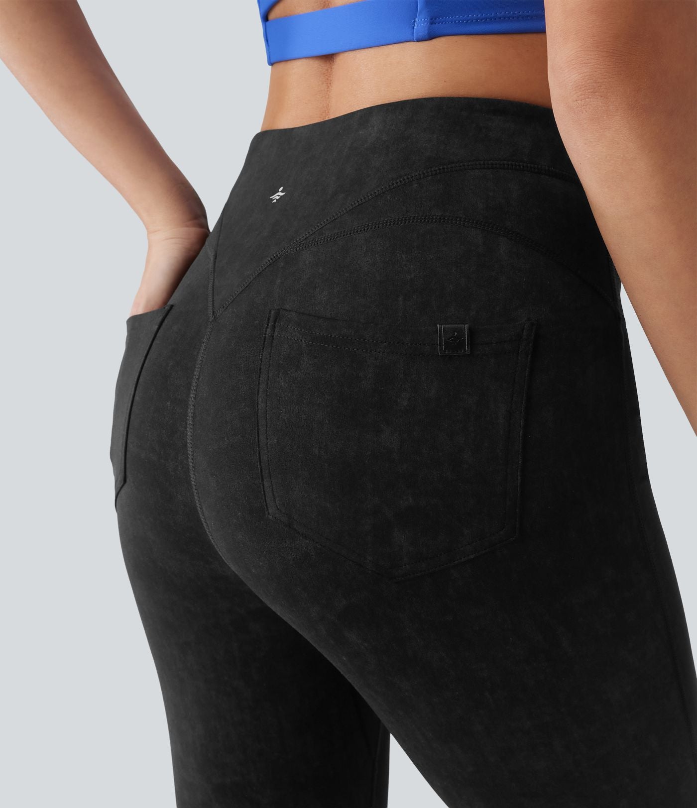 Legging de sport délavé effet ventre plat taille haute avec poches