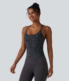 Halara UltraSculpt™ Débardeur de yoga imprimé léopard col rond échancré soutien-gorge intégré ourlet croisé