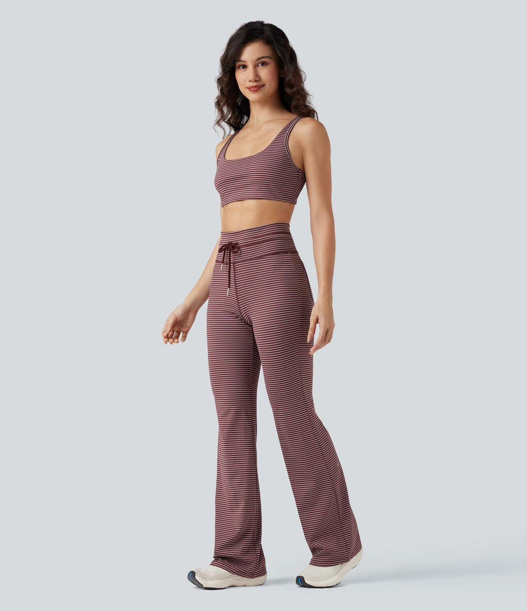 Brassière de sport yoga soutien léger col U à découpes rayé bonnets A-C