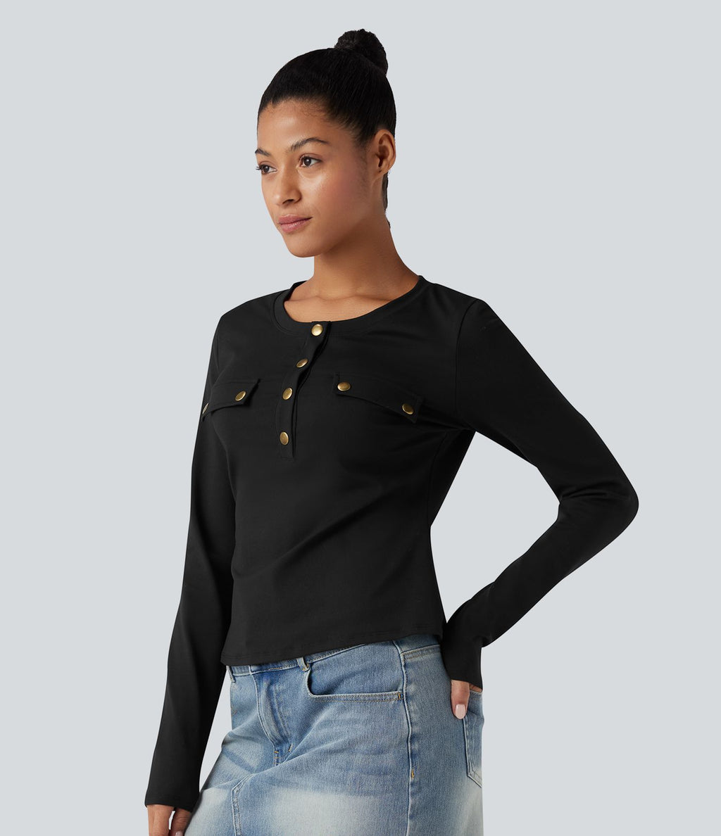 Haut col henley manches longues