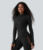Veste ajustée yoga SoftlyZero™ dentelle contrastante avec trous pouces-UPF50+
