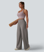 Pantalon de yoga large taille haute avec poches