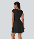 Robe décontractée mini 2-en-1 Softlyzero™ Plush à col carré style corset avec poche
