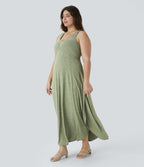 Robe Maxi Casual Grande Taille à Col U Sans Dos Fendue et Fluide