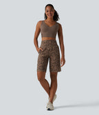 Short de yoga Halara UltraSculpt™ imprimé léopard, taille haute, gainant, jambes droites, 25 cm, avec poches