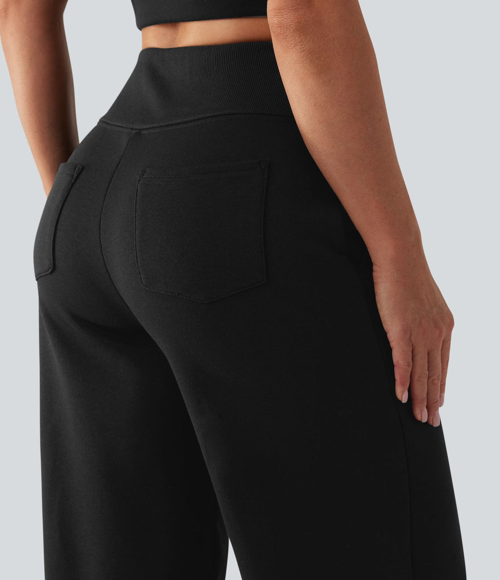 Jogging casual large coton taille haute avec poches