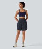 Short de running Halara UltraSculpt™ gainant taille haute imprimé camouflage avec ourlet arrondi et poche - 18 cm