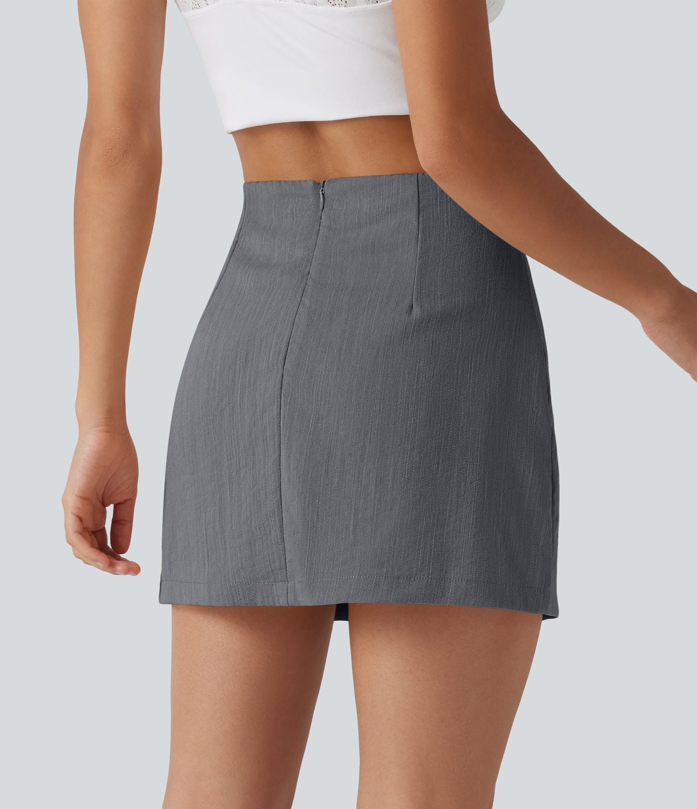Jupe mini trapèze 2-en-1 décontractée effet lin, taille haute