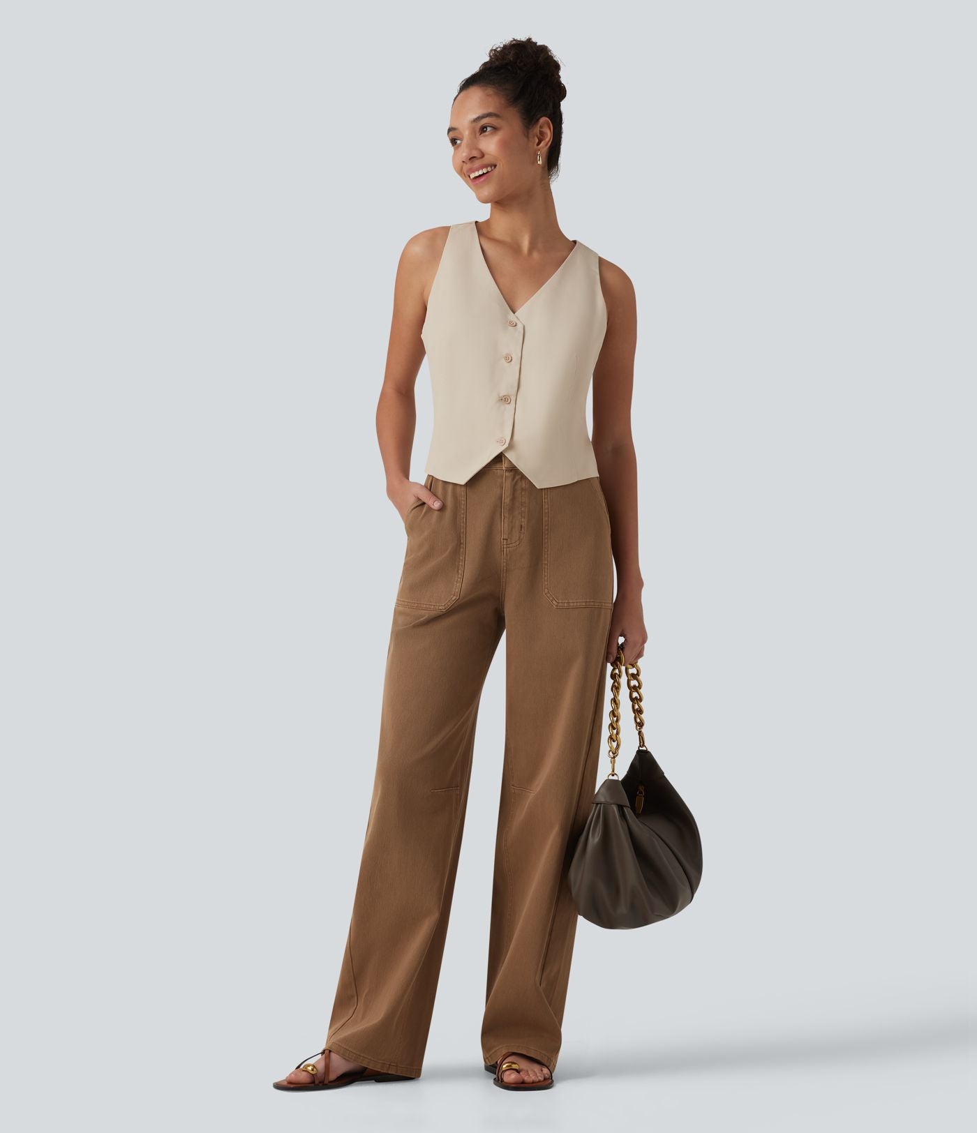 Gilet casual en mélange lin à col V