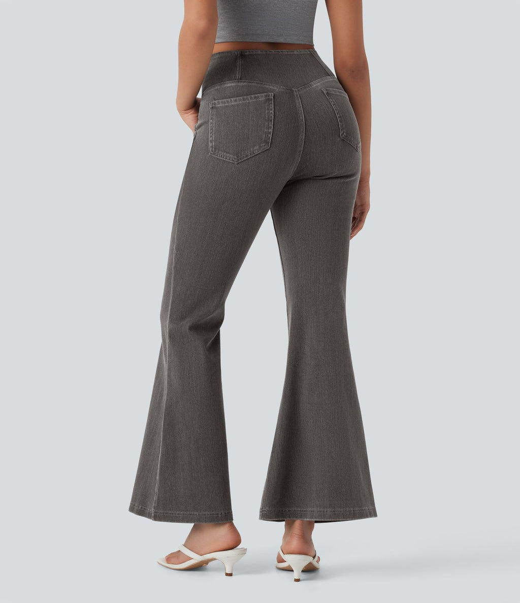 Halara Flex™ - Jean Ultra Evasé Tricot Extensible Lavé Poches Croisées Taille Haute