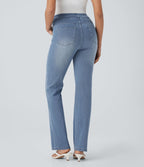 Halara Flex™ Jean évasé casual délavé taille haute gainant avec poches