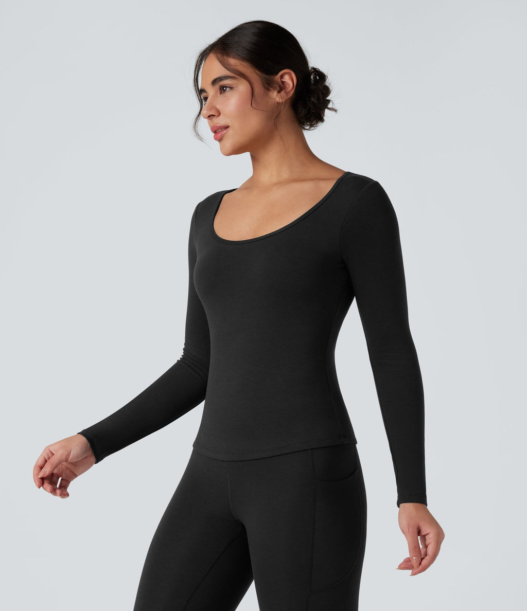 Haut chauffant décolleté rond à manches longues avec brassière intégrée Halara HeatCore