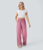 Pantalon large décontracté taille haute avec cordon de serrage et poches latérales