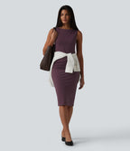 Robe fourreau midi sans manches col bateau pour le bureau