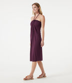 Robe midi dos nu à col halter avec lien noué au dos et poches