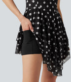 Robe mini à pois sans manches à col rond, avec superposition asymétrique et short amovible avec poche