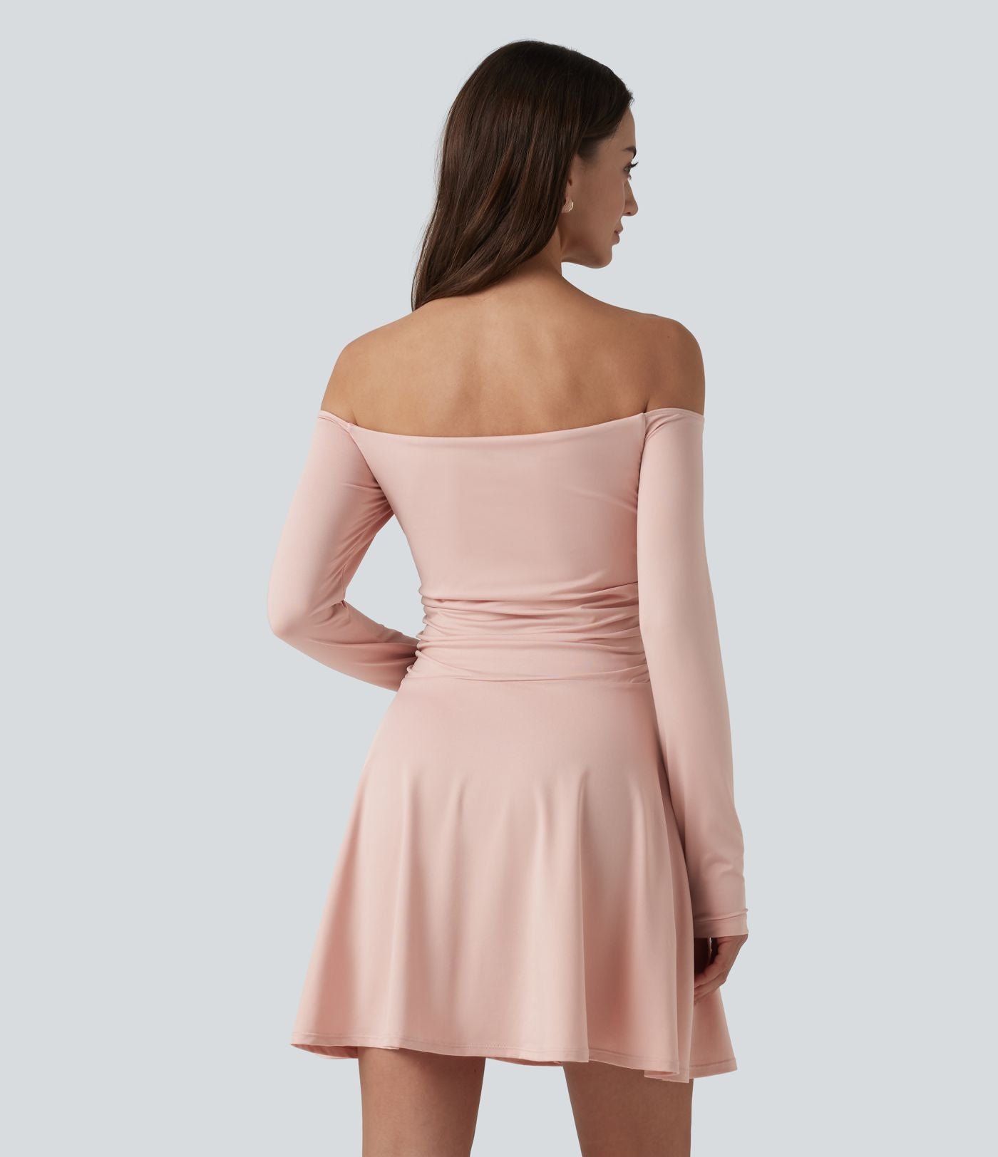 Robe décontractée 2-en-1, épaules dénudées, manches longues, fronces, brassière intégrée, à poche — Easy Peasy