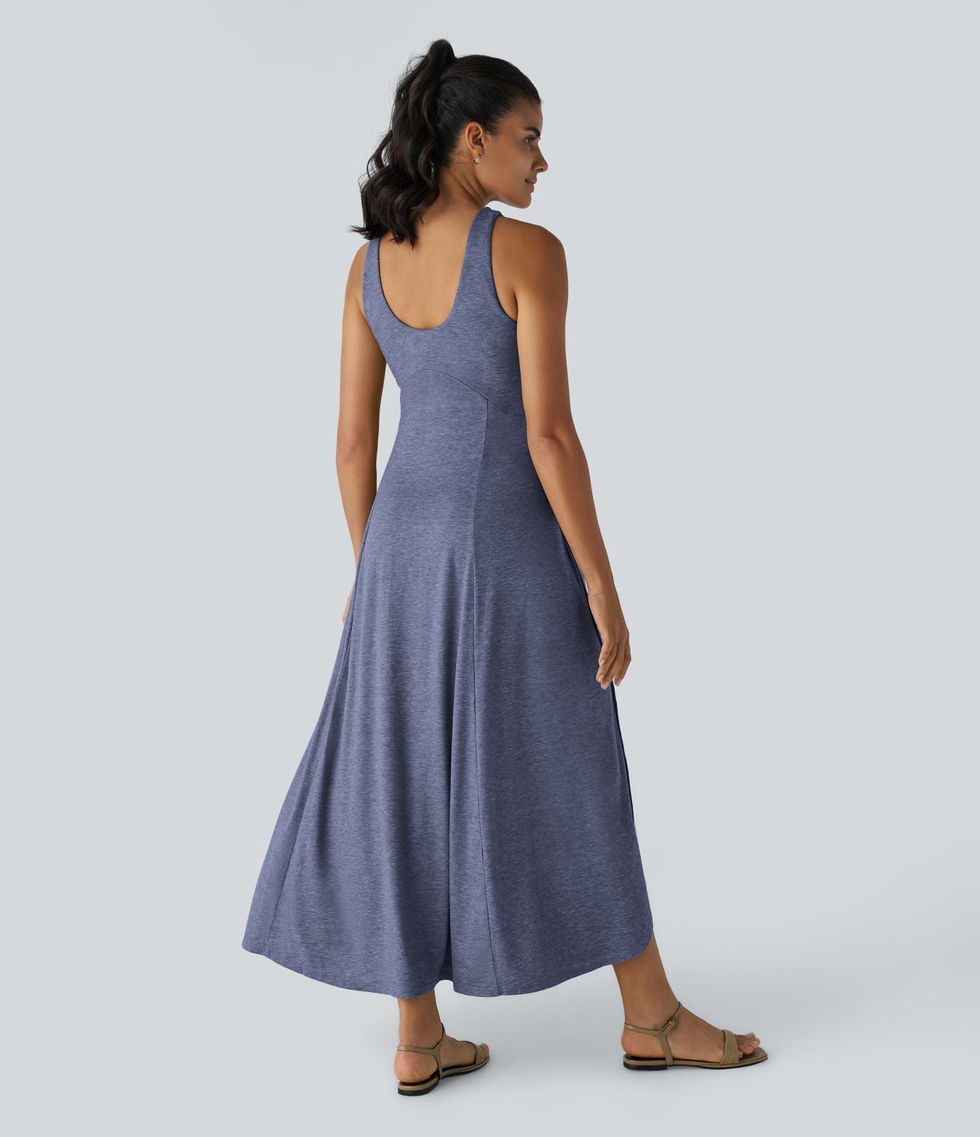 Robe Casual Débardeur Longue Fluide Fendue Dos Nu à Col en U