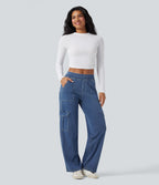 Halara Flex™ Taille Mi-Haute Multiples Poches Jambe Droite Jean Cargo Décontracté Extensible