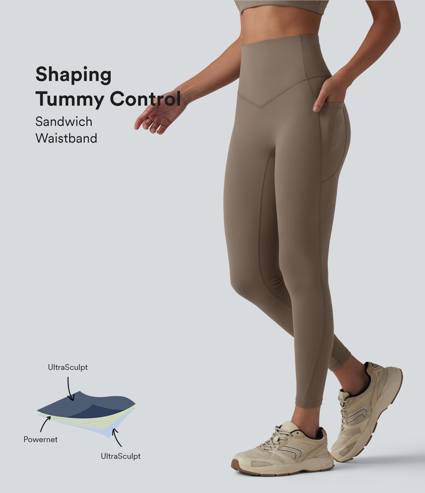 Halara UltraSculpt™ Legging 7/8 gainant taille haute contrasté côtelé pour le yoga avec poches