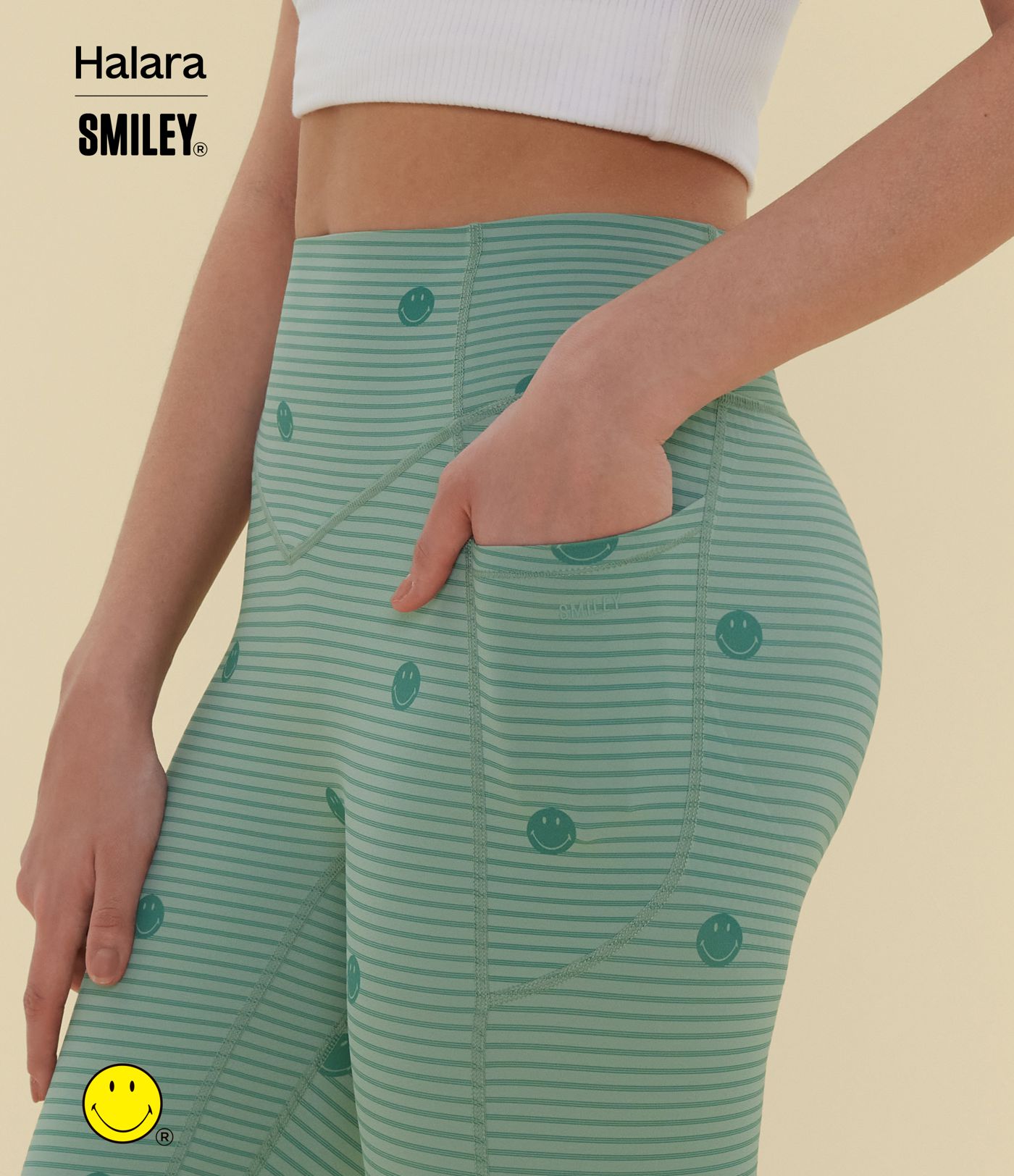 Legging de training Halara X Smiley® Halara UltraSculpt™ imprimé rayures taille haute push-up froncé ventre plat avec poches