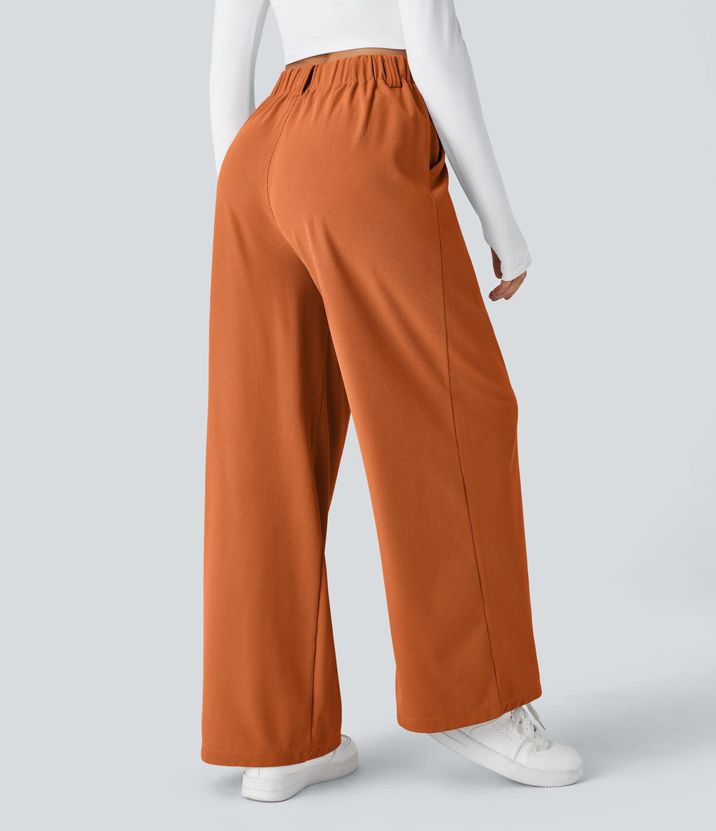 Pantalon Tailleur Large Fluide Halara Flex™ Gaufré Taille Haute Poches Latérales