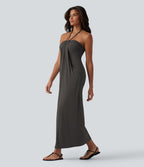 Robe longue dos nu col licou avec nœud et poches