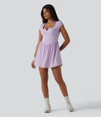 Robe de tennis courte 2 en 1 à manches courtes crantées avec poche - Édition Easy Peezy