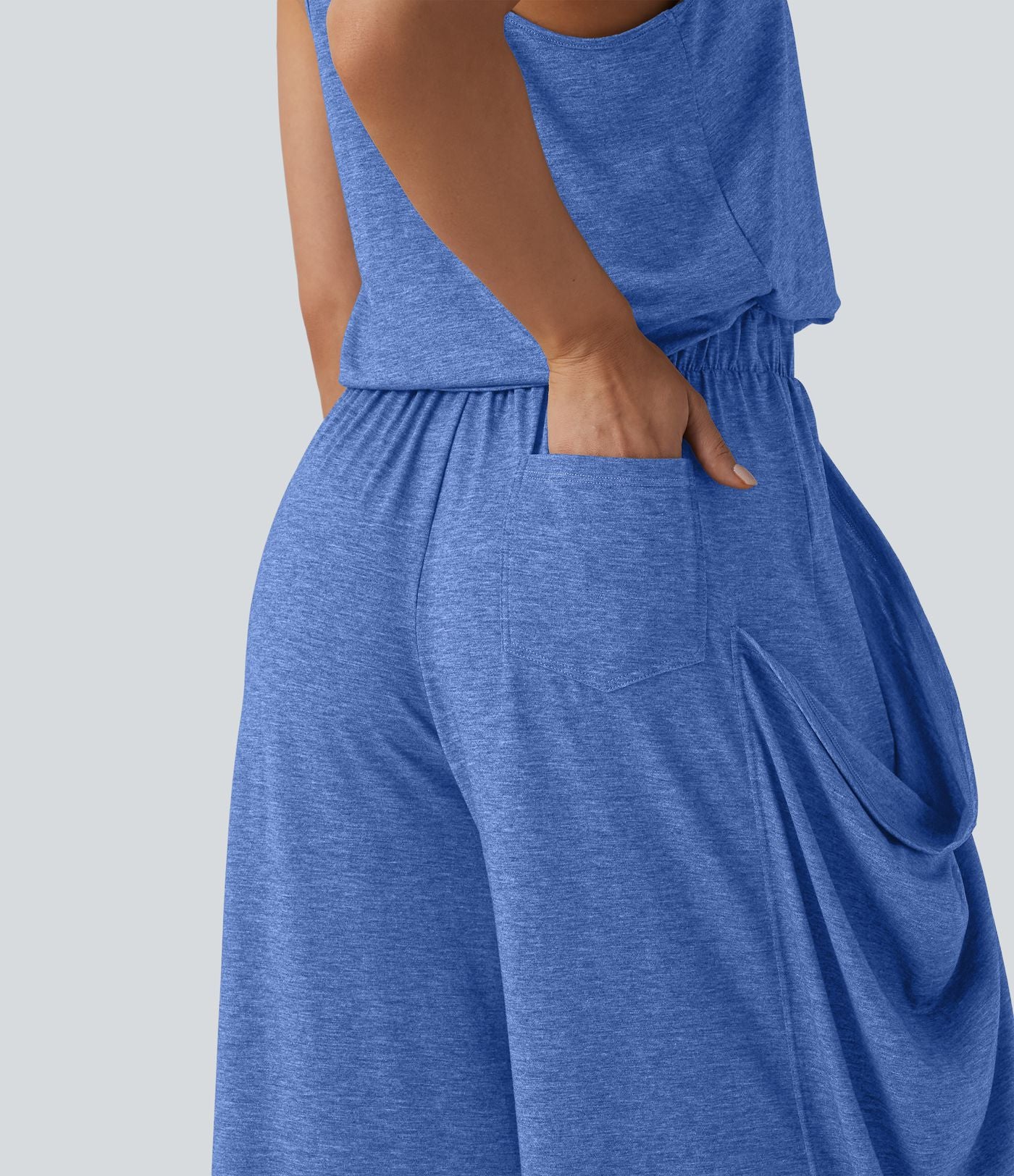 Combinaison décontractée à découpe sans manches jambes larges avec poches, édition Easy-Peezy