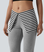 Pantalon évasé taille basse rabattable à rayures chiné
