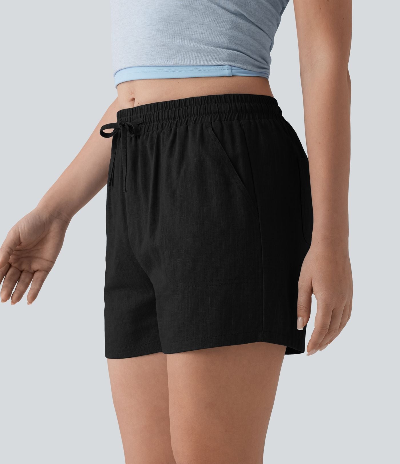 Short casual lin taille mi-haute avec cordon de serrage et poches